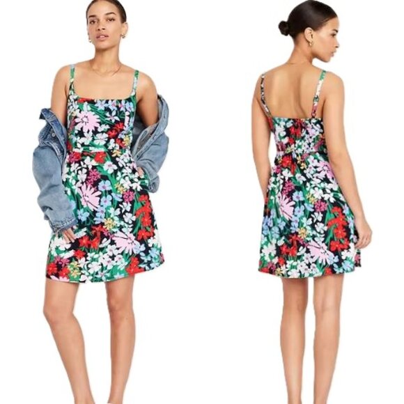 Old Navy NEW Womens Size L Multi Color Floral Cami Mini Dress Linen Rayon Blend - Picture 1 of 9
